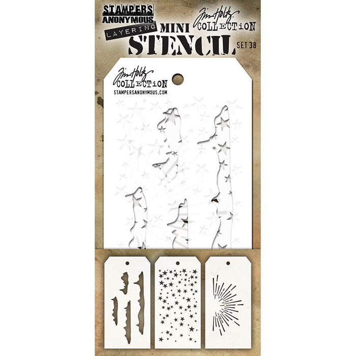Tim Holtz - Mini Stencil Set - #38 (3pc). Available at Embellish Away located in Bowmanville Ontario Canada.