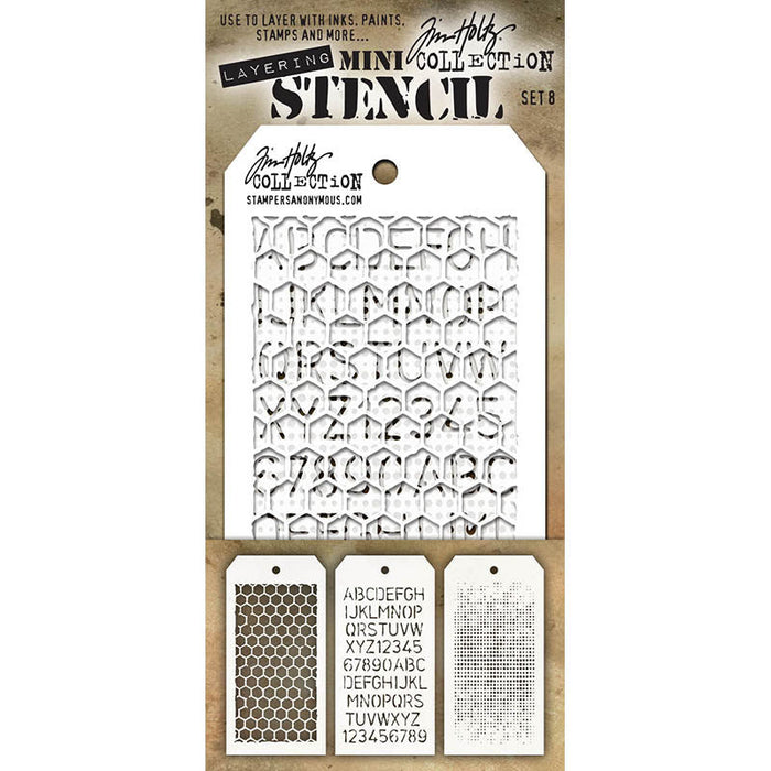 Tim Holtz - Mini Stencil Set - #8 (3pc). Available at Embellish Away located in Bowmanville Ontario Canada.