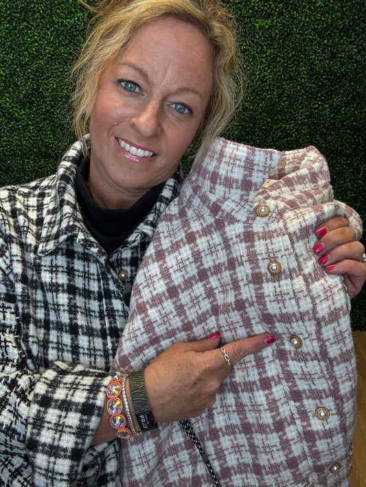 Tweed Plaid Pearl Button Shacket by Umgee