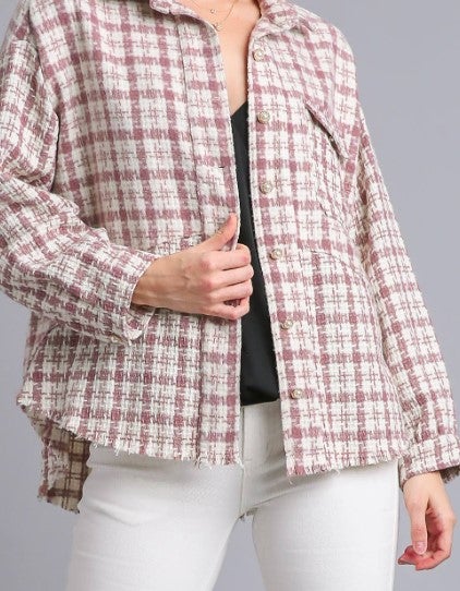 Tweed Plaid Pearl Button Shacket by Umgee