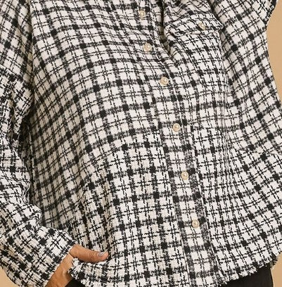 Tweed Plaid Pearl Button Shacket by Umgee