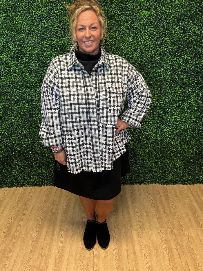 Tweed Plaid Pearl Button Shacket by Umgee