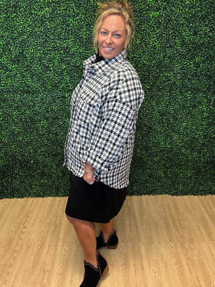 Tweed Plaid Pearl Button Shacket by Umgee