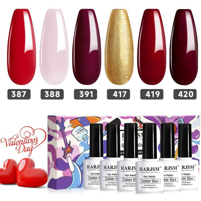 RARJSMValentine's Day Red Wedding Series 6 Colors Gel Polish Set 7.5ml$18.99