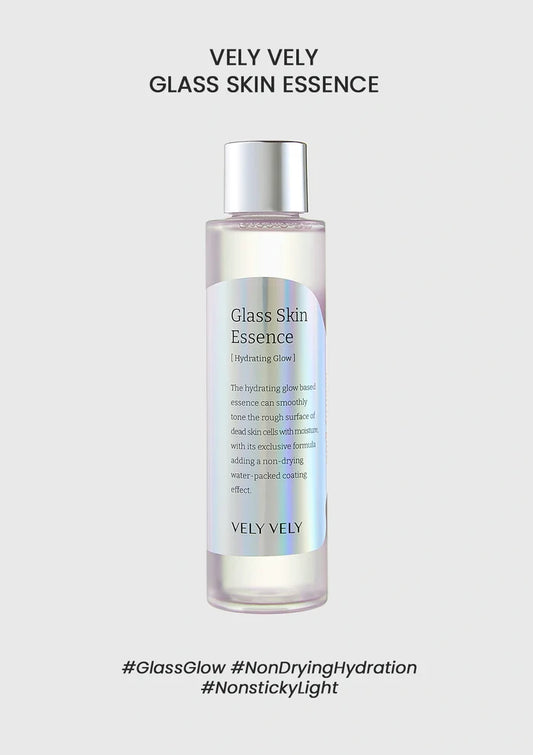VELY VELY Glass Skin Essence bottle on a light gray background