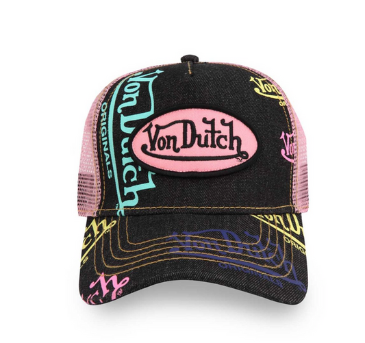 Von Dutch Navy Denim Pink Logo Trucker