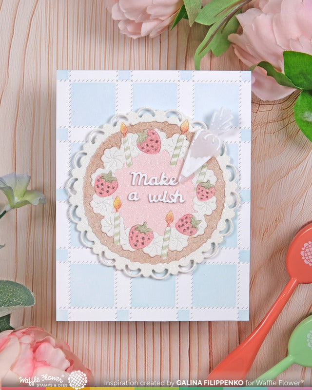 Waffle Flower -  Die - Picnic Plaid. Available at Embellish Away in Bowmanville Ontario Canada. Example by brand ambassador.