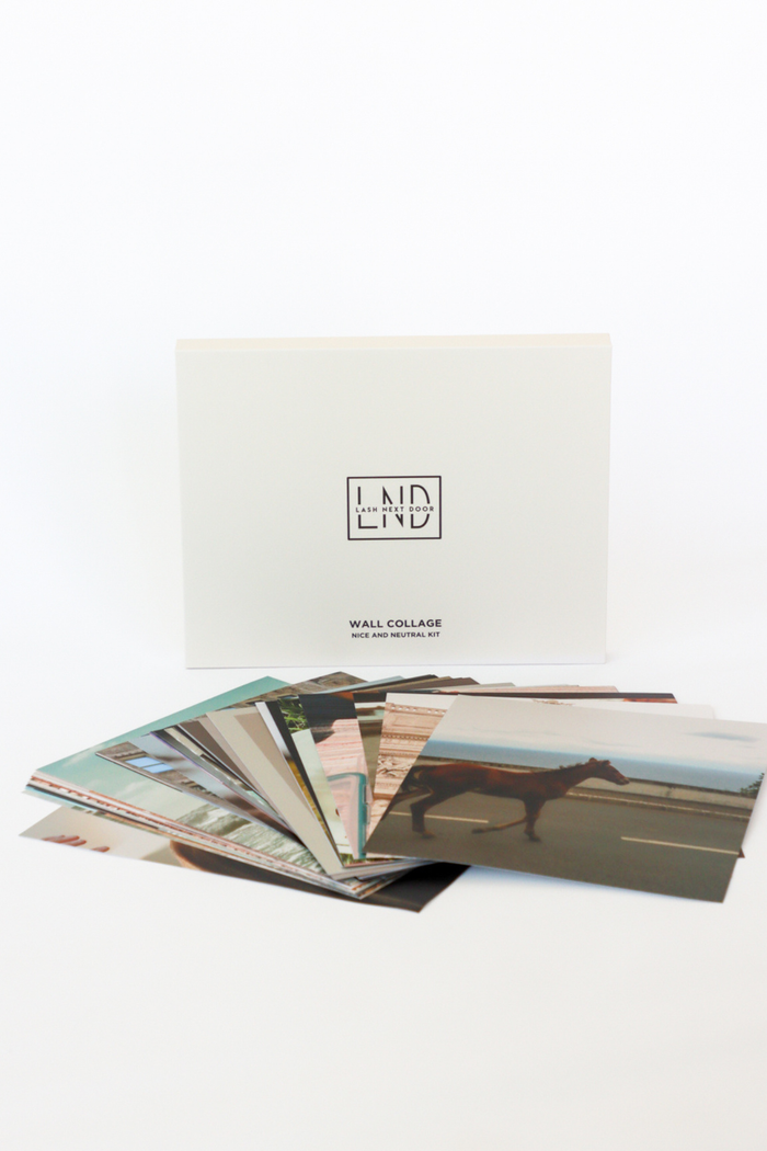 Set of photo cards with a box labeled 'LND' on a white background