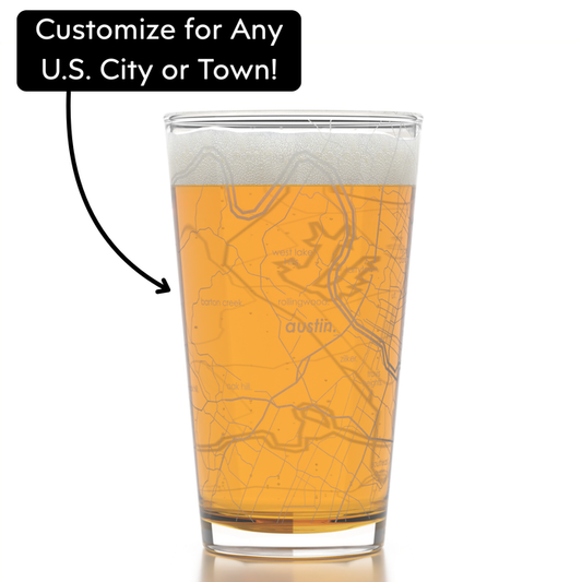 Well Told - CUSTOM ETCHED - U.S. City / Town Map - Pint Glass - 16 oz