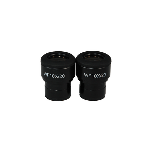 WF 10X Widefield Focusable Microscope Eyepieces, High Eyepoint, 30mm, FOV 20mm, Adjustable Diopter (Pair), SKU SZ04013221, three quarter front view