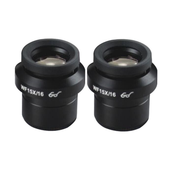 WF 15X Widefield Focusable Microscope Eyepieces, High Eyepoint, 30mm, FOV 16mm, Adjustable Diopter (Pair), SKU SZ05023421, three quarter front view