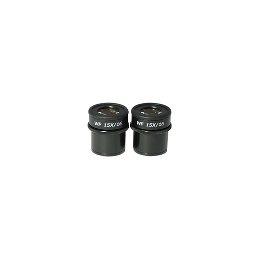 WF 15X Widefield Focusable Microscope Eyepieces, High Eyepoint, 30mm, FOV 16mm, Adjustable Diopter (Pair), SKU SZ17013421, three quarter front view
