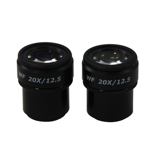 WF 20X Widefield Focusable Microscope Eyepiece, High Eyepoint, 30mm, FOV 12.5mm, Adjustable Diopter (Pair), SKU SZ17013621, three quarter front view