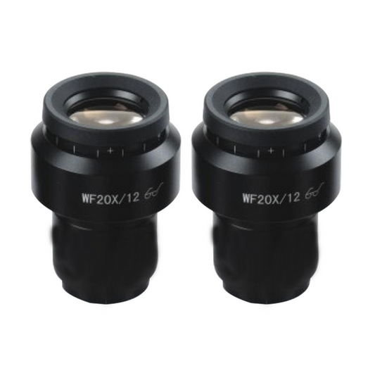 WF 20X Widefield Focusable Microscope Eyepieces, High Eyepoint, 30mm, FOV 12mm, Adjustable Diopter (Pair), SKU SZ05023621, three quarter front view