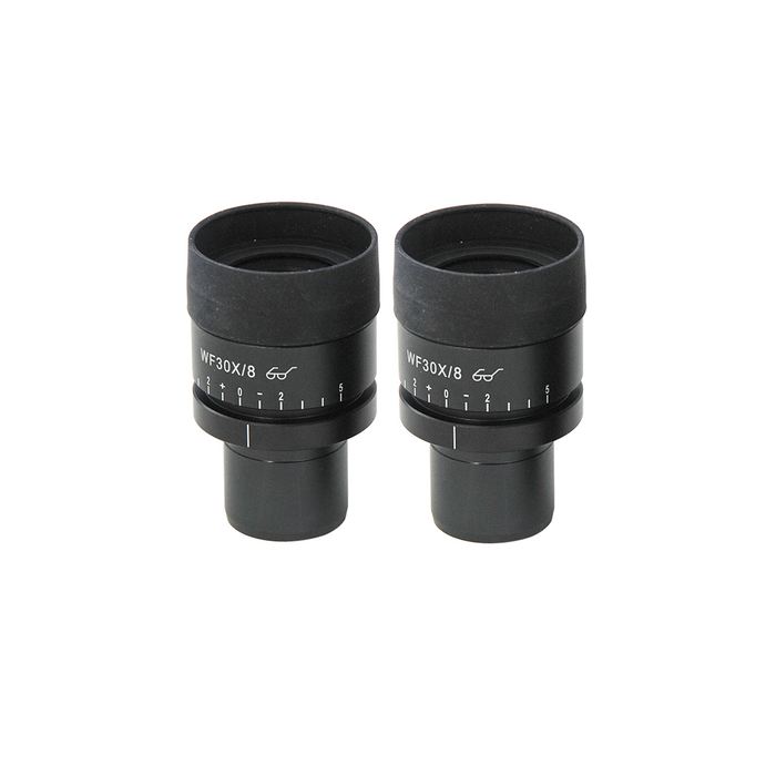 WF 30X Widefield Focusable Microscope Eyepieces, High Eyepoint, 30mm, FOV 8mm, Adjustable Diopter (Pair), SKU SZ05023821, three quarter front view