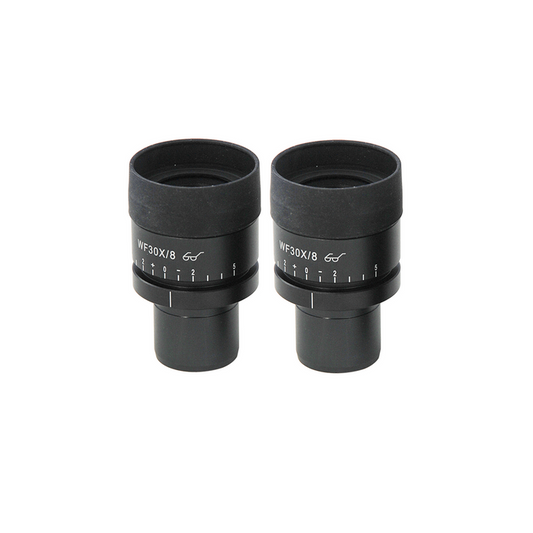 WF 30X Widefield Focusable Microscope Eyepieces, High Eyepoint, 30mm, FOV 8mm, Adjustable Diopter (Pair), SKU SZ05023821, three quarter front view