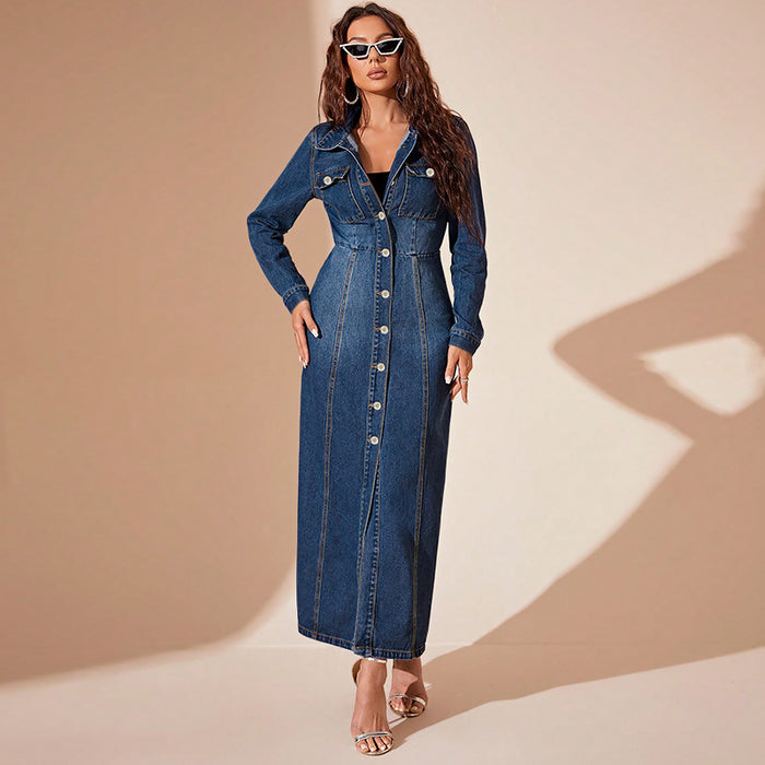 Women's Denim Button Cardigan Long Dress — Street Hipster Style