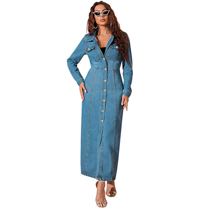 Women's Denim Button Cardigan Long Dress — Street Hipster Style