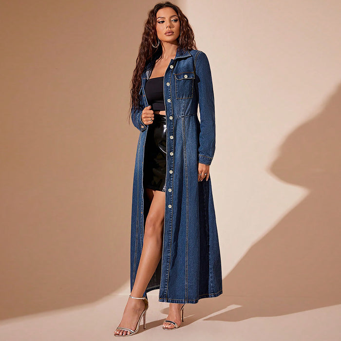 Women's Denim Button Cardigan Long Dress — Street Hipster Style