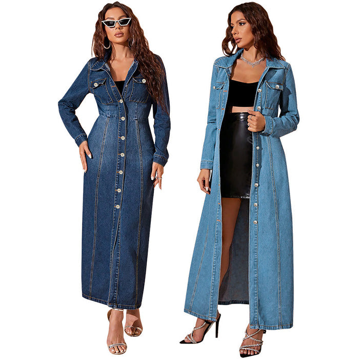 Women's Denim Button Cardigan Long Dress — Street Hipster Style