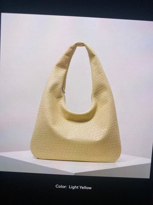 Women's Light Yellow Textured Hobo Shoulder Bag