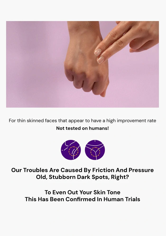 Two hands holding fingers against a pink background with text about skin improvement and friction.