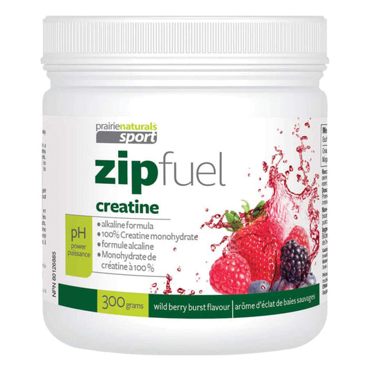Tub of Prairie Naturals Sport Zip Fuel pH-Balanced Creatine Energy Drink - WildBerry Burst 300g